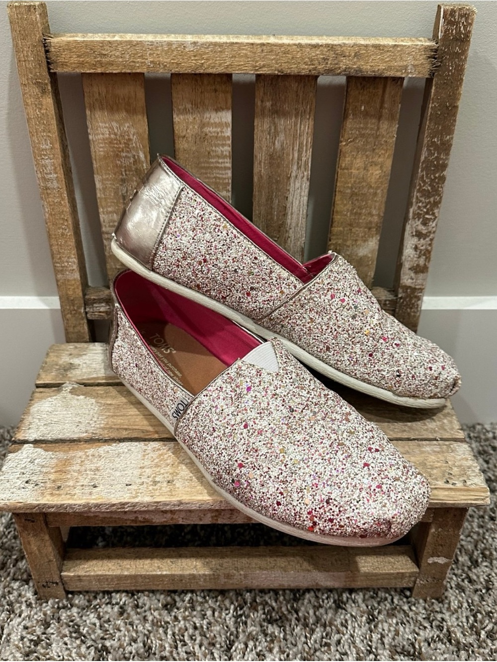 Toms Classic Candy Cane Glitter Party Women's Slip On Shoes Sz 8